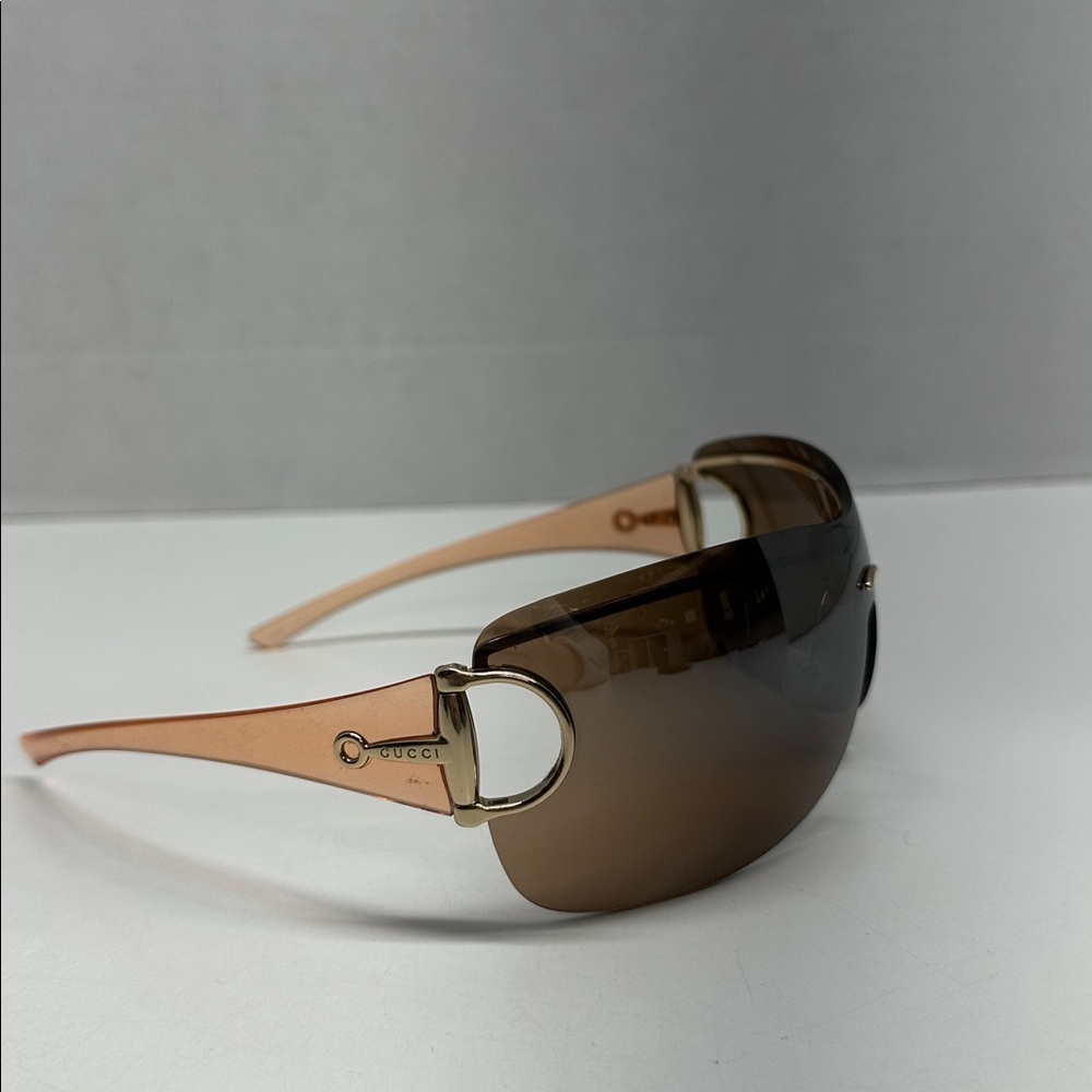 Gucci Strass Horsebit Sunglasses‎ Shield Tinted Glasses Vintage Y2K 2000s Orange - Picture 2 of 11